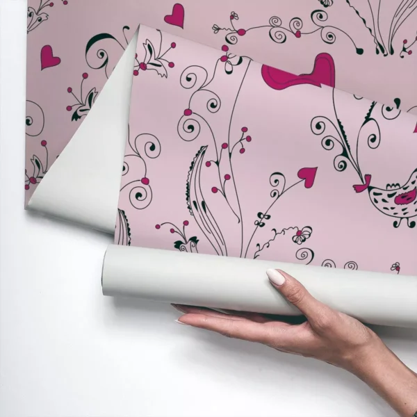 Papel De Parede Vinílico Quarto Menina Rosa Corações Amor 3m