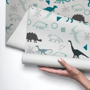 Papel De Parede Vinílico Quarto Menino Dinossauros Azul 3m