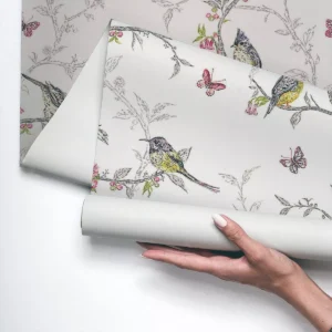 Papel De Parede Vinílico Quarto Pássaro Flores Natureza 3m