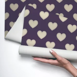 Papel De Parede Vinílico Quarto Roxo Meninas Corações 3m