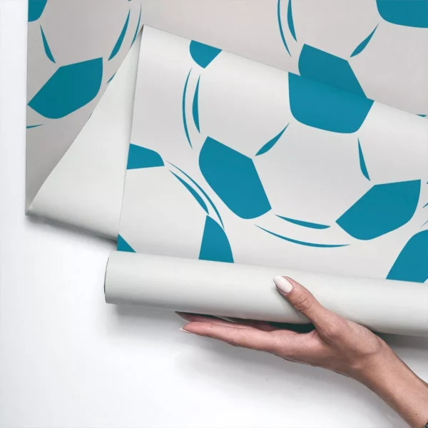 Papel De Parede Vinílico Quarto Sport Bola Futebol Azul 3m