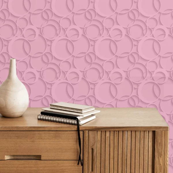 Papel De Parede Vinílico Quartos Círculos Rosa Moderno 10m