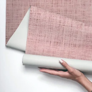 Papel De Parede Vinílico Sala Linho Rosa Efeito Tecido 3m