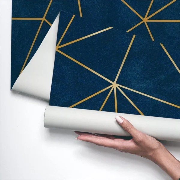 Papel De Parede Vinílico Sala Luxo Zara Veludo Azul Gold 3m