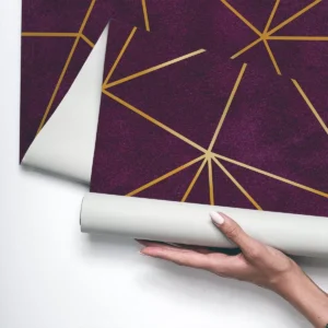 Papel De Parede Vinílico Sala Luxo Zara Veludo Roxo Gold 3m