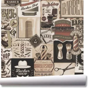 Papel De Parede Vintage Barbearia Barbeiro Kit 03 Rolos A253