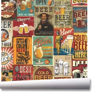 Papel De Parede Vintage Beer Cerveja Bar Kit 03 Rolos A266