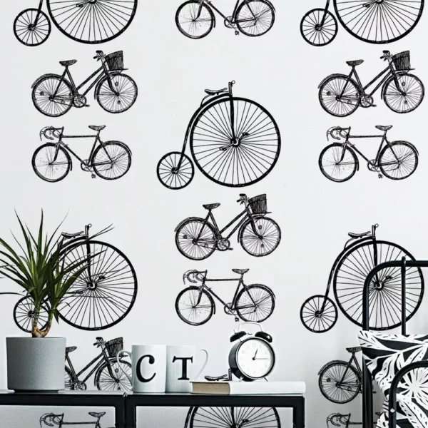 Papel De Parede Vintage Bicicletas Classico Preto 1,5 Mts