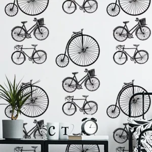 Papel De Parede Vintage Bicicletas Classico Preto Rolo 10mts