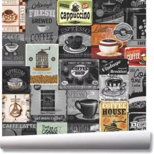 Papel De Parede Vintage Café Cafeteria Kit 03 Rolos A256