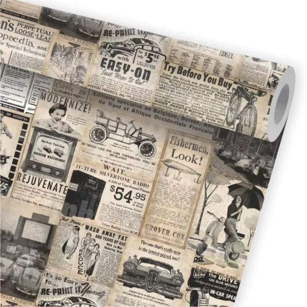 Papel De Parede Vintage Carro Jornal Kit 02 Rolos A279