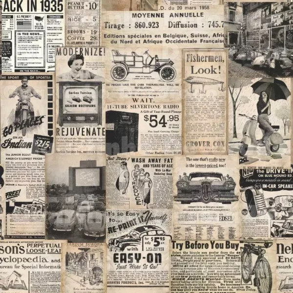 Papel De Parede Vintage Carro Jornal Kit 03 Rolos A279