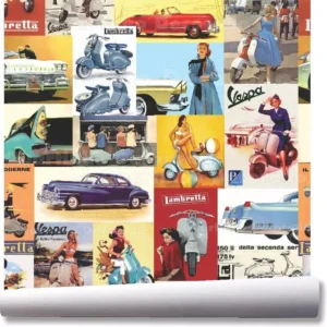 Papel De Parede Vintage Carro Lambretta Kit 03 Rolos A281