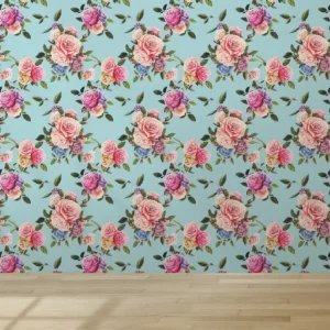 Papel De Parede Vintage Elegante Azul Floral 3.5 M