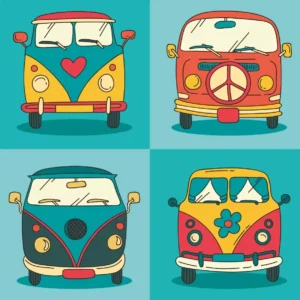 Papel De Parede Vintage Kombi Desenho Colorido Retrô Autocol