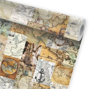 Papel De Parede Vintage Mapa Mundi Antigo Kit 02 Rolos A285