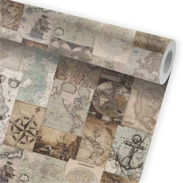 Papel De Parede Vintage Mapa Mundi Antigo Kit 02 Rolos A288