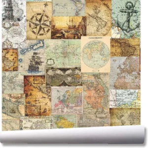 Papel De Parede Vintage Mapa Mundi Antigo Kit 03 Rolos A285