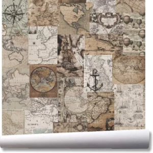 Papel De Parede Vintage Mapa Mundi Antigo Kit 03 Rolos A288