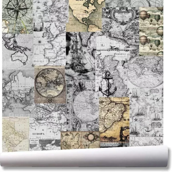 Papel De Parede Vintage Mapa Mundi Bussola Kit 03 Rolos A287