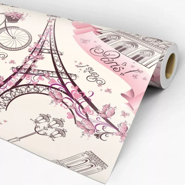 Papel De Parede Vintage Paris Vinílico Rosa Lavável Menina