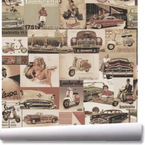 Papel De Parede Vintage Pin Up Lambretta Kit 03 Rolos A284