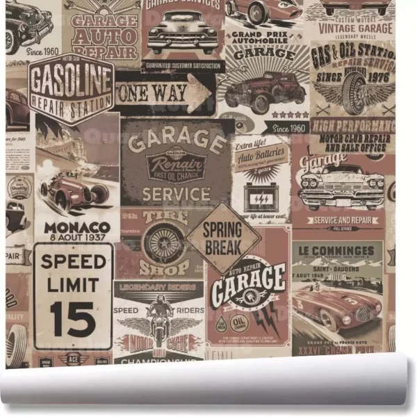 Papel De Parede Vintage Race Corrida Carro Kit 03 Rolos A261