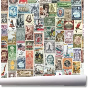 Papel De Parede Vintage Selo Postal Carta Kit 03 Rolos A292