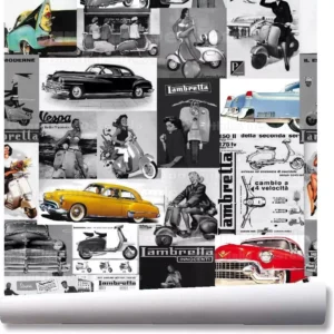 Papel De Parede Vintage Vespa Carro Antigo Kit 03 Rolos A283