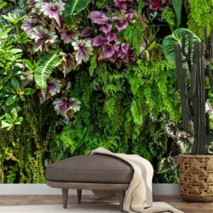 Papel De Parede Viva Folhagem Jardim Vertical Tropical Gg987