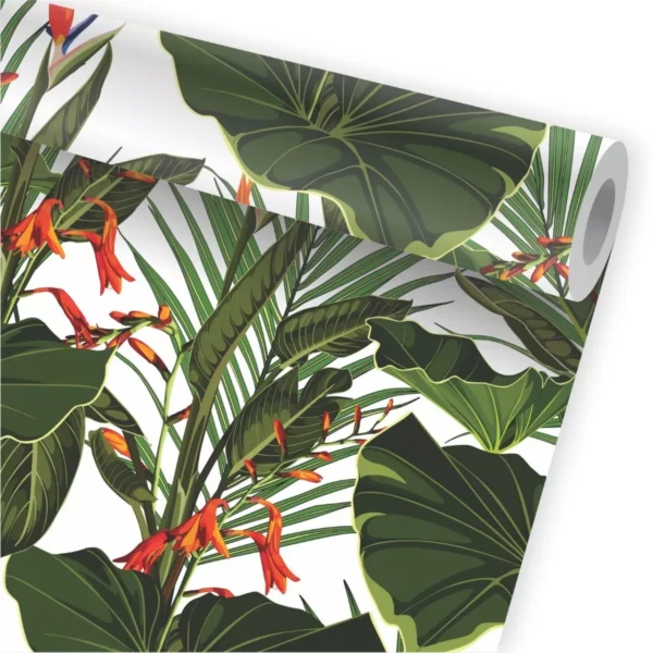 Papel De Parede Viva Folhagem Tropical Flores Jardim A757