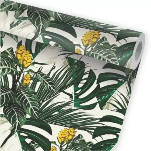 Papel De Parede Viva Jardim Folhagem Tropical Flores A692