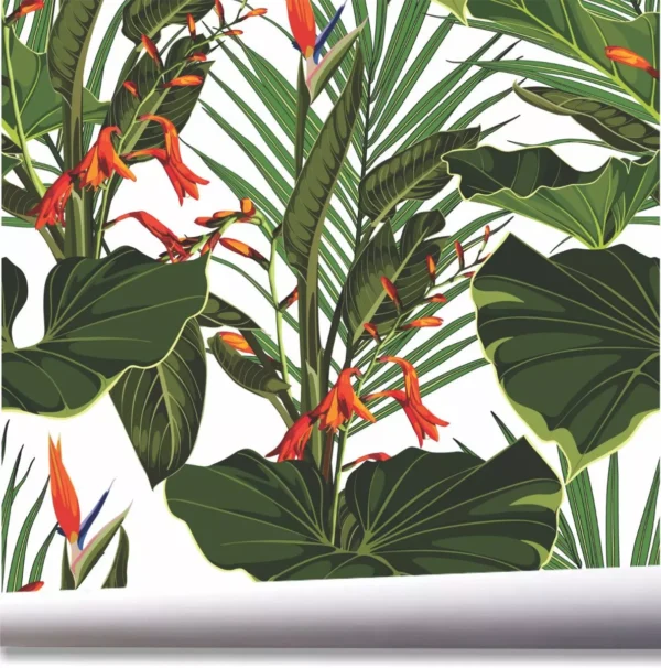 Papel De Parede Viva Tropical Jardim Folhagem Flores A757