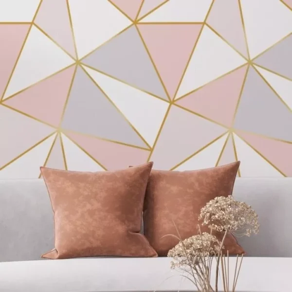 Papel De Parede Zara Rosê Gold Geométrico Sala Quarto 5m