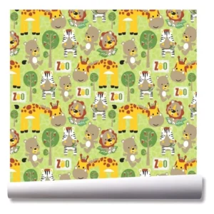 Papel De Parede Zoo Animais Safari Girafa Kit 03 Rolos A124