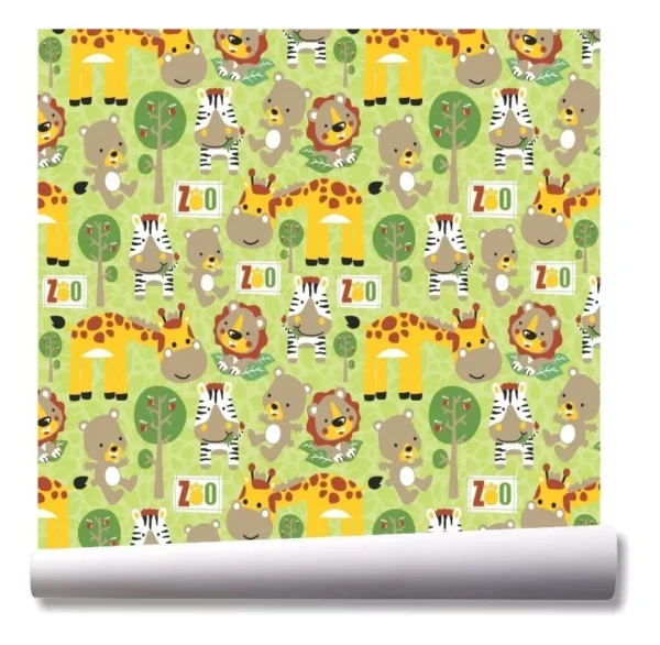 Papel De Parede Zoo Animais Safari Girafa Kit 03 Rolos A124