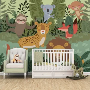 Quarto Infantil Papel De Parede Safari Animal Floresta Pp639