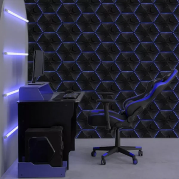 Rolo Papel De Parede Gamer Hexágonos Azul Escuro Brilhante